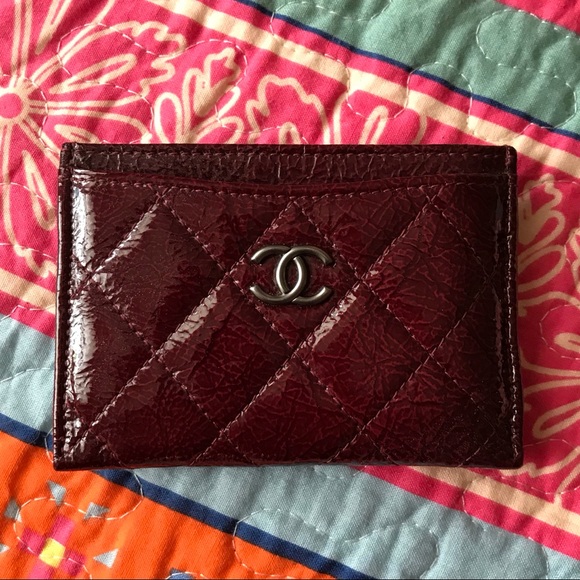 CHANEL Handbags - CHANEL - Dark Burgundy Leather Credit Card Holder